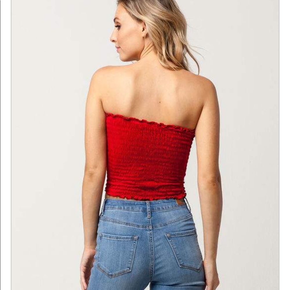 Red smocked tube top
